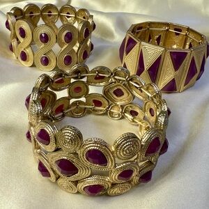 Vintage Gold and Purple Stretch Bracelets x3